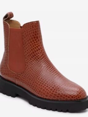 Andre Assous Croc-Embossed Cognac Chelsea Bootie